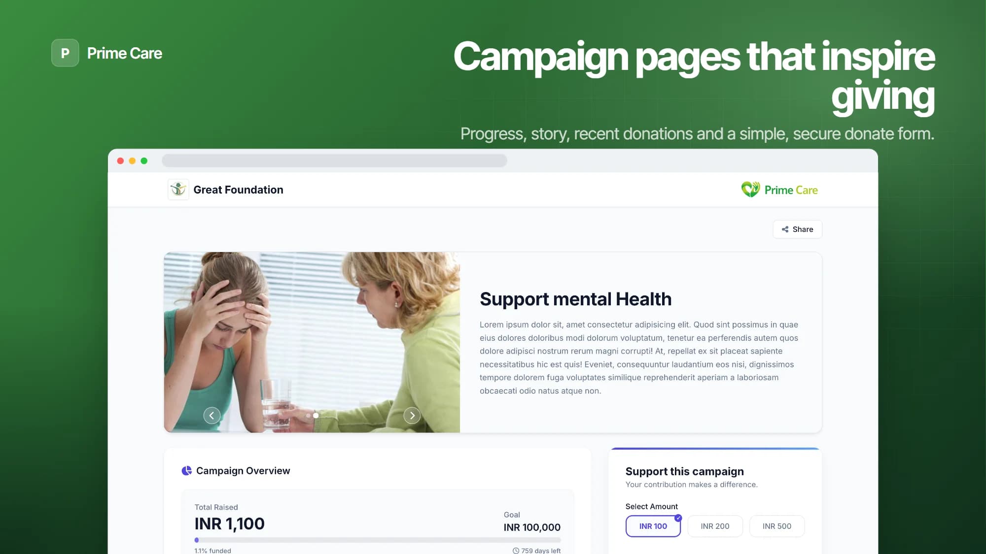 Prime Care – campaign page