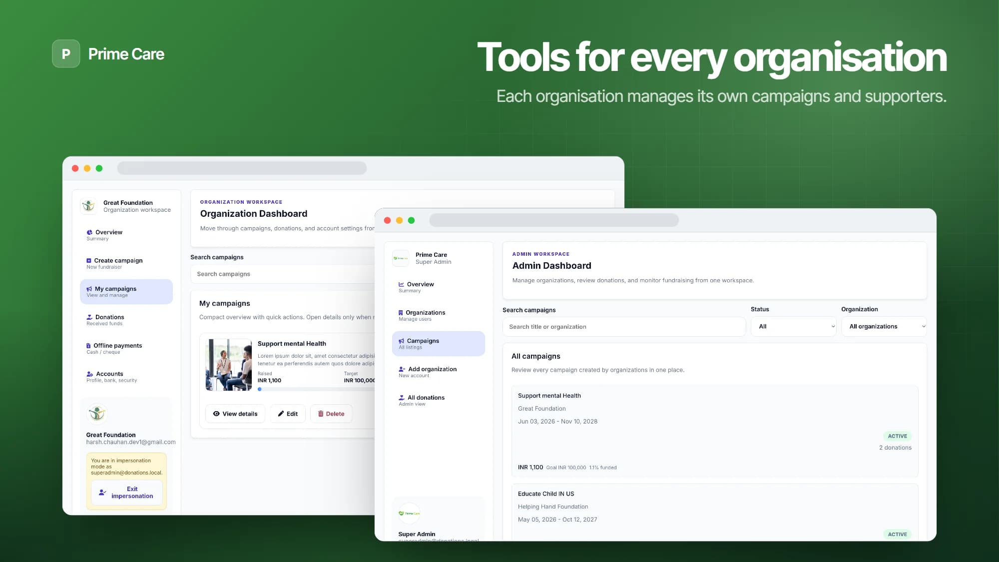 Prime Care – organisation portal
