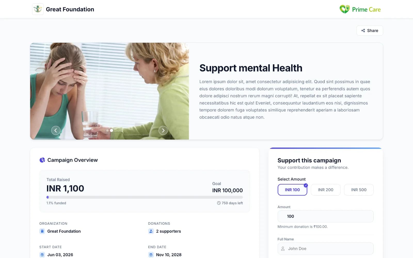 Prime Care – home page